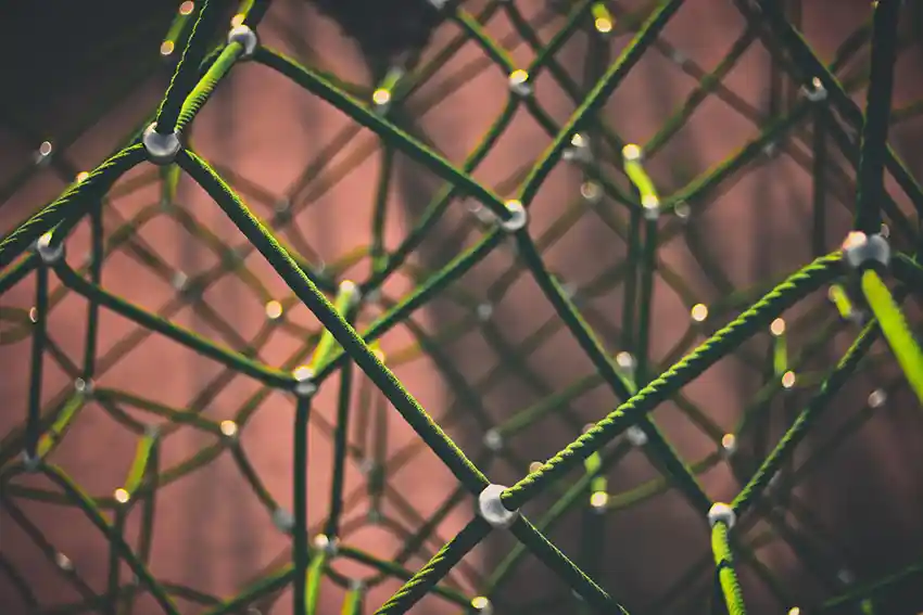 A close up phot of a children's rope climbing frame